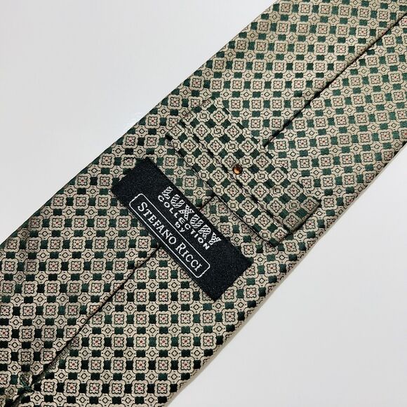 Stefano Ricci Luxury Collection Green&Tan Silk Tie w Red Dots, Gemstone 62x3.5” - Picture 1 of 14